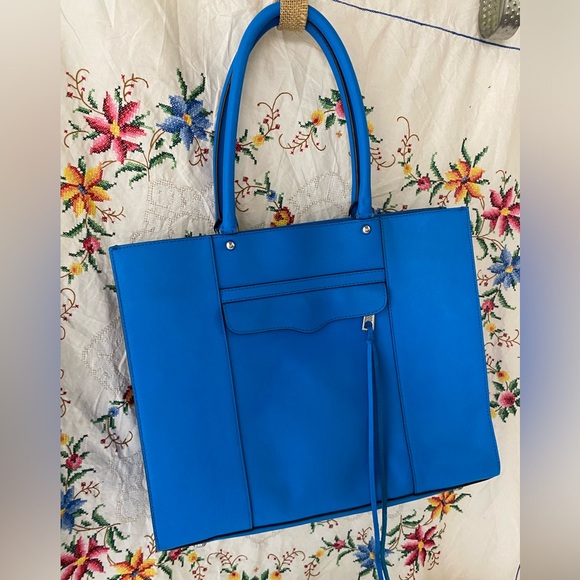 REBECCA MINKOFF ROYAL BLUE FAUX LEATHER TOTE BAG - Picture 8 of 12
